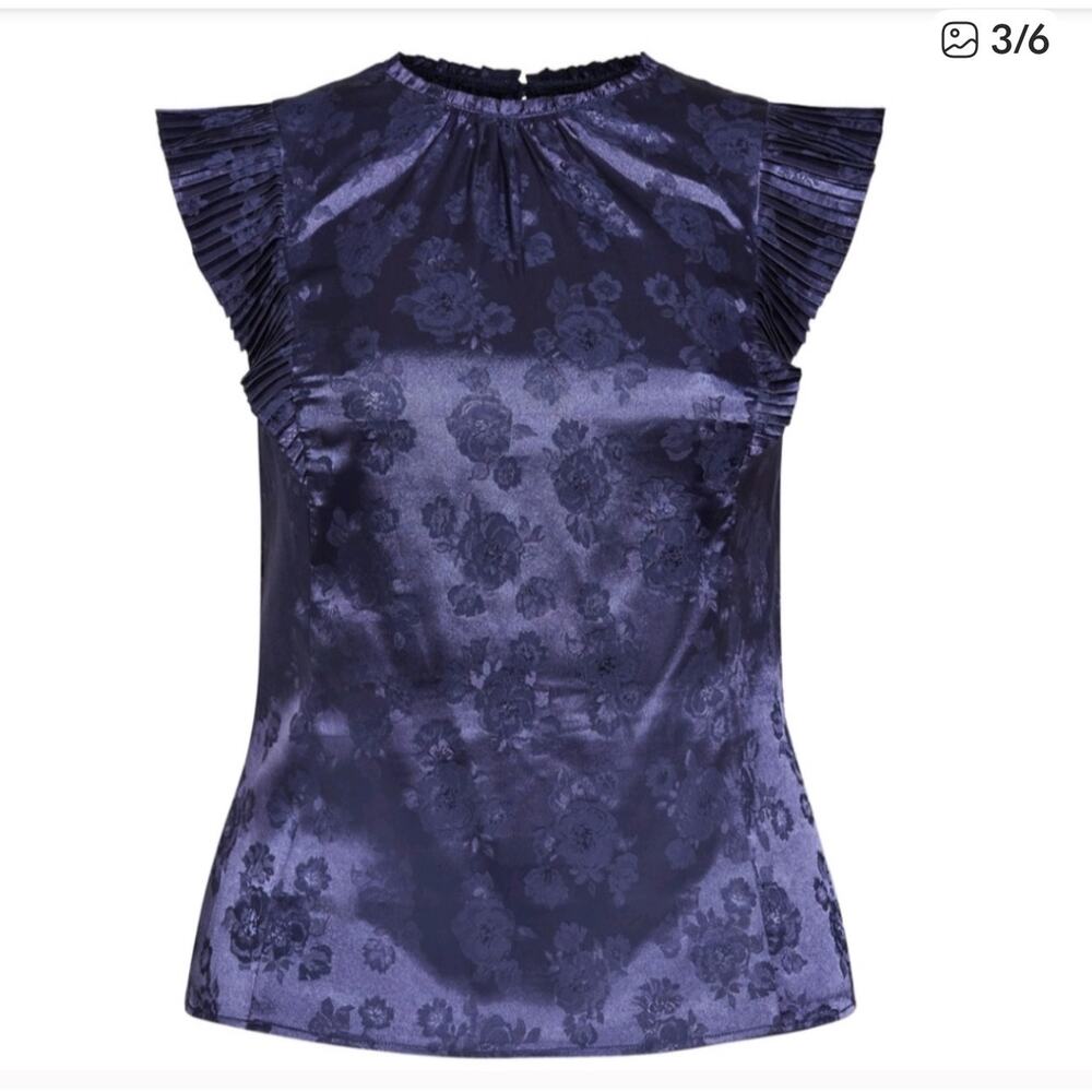City Chic Ophelia Navy Blue Floral Pleated Sleeve Plus Size Top Blouse 18